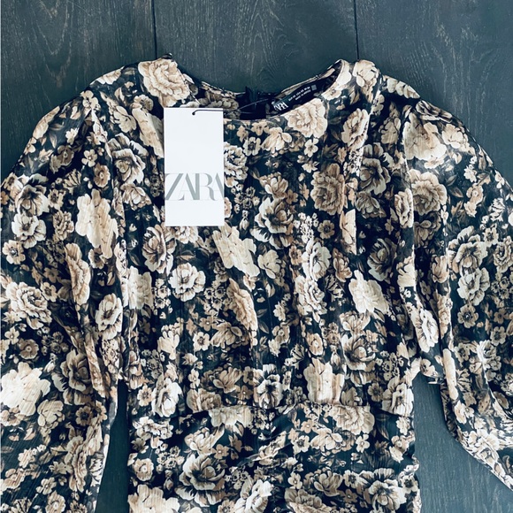 ZARA Floral Metallic Long Sleeve Mini Dress - Picture 12 of 14